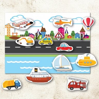 Lavinamoji užduočių ir žaidimų knyga vaikams "Transporto priemonės" (PDF)